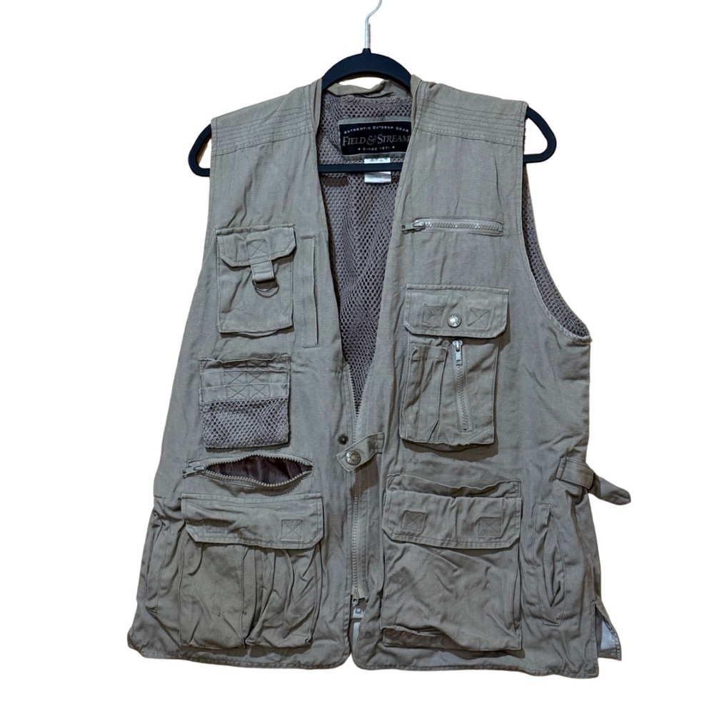 Field & Stream Tan Fly Fishing Vest Men’s‎ L Multi Pocket Outdoor Utility Layer